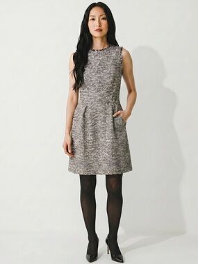 LOFT Black/White Shimmer Tweed Boucle Knit Short Dress - Size 6 (NWOT)